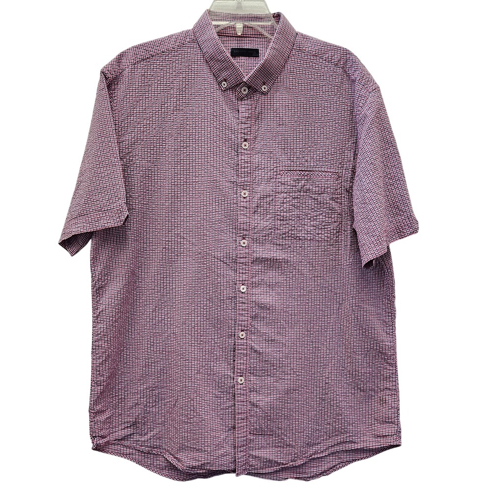 Zachary Prell Mens Red Blue‎ Seersucker Short Sleeve Button 100% Cotton Shirt XL